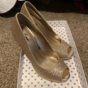 Gold glitter heels